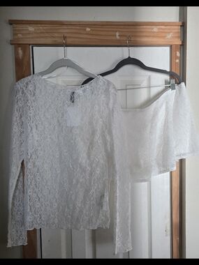 White Lace Women's Blouse and Skirt Lingerie Set